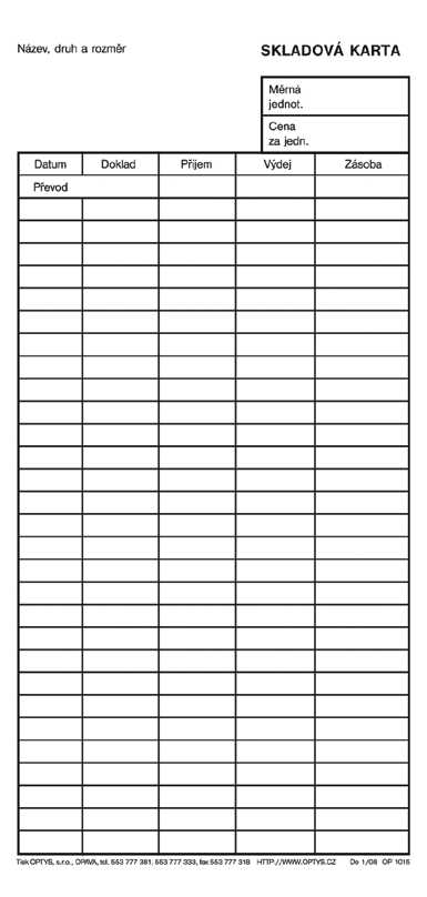 1015 Skladová karta malá