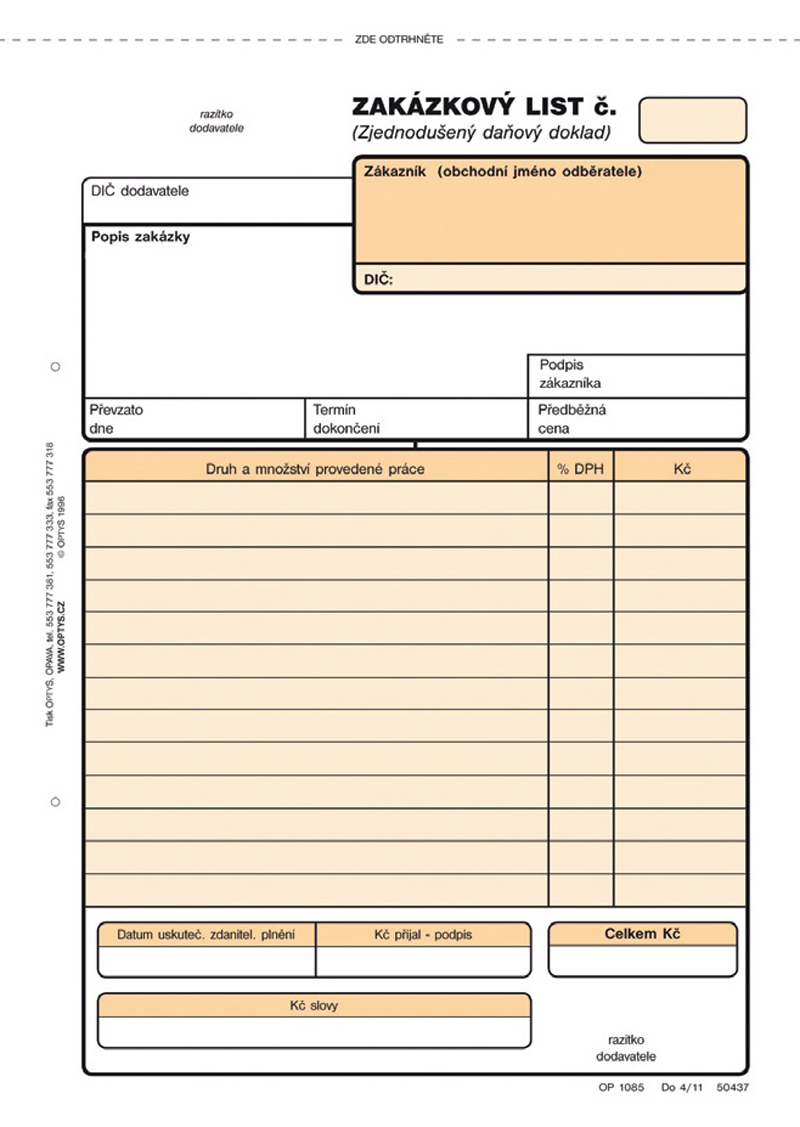 1085 Zakázkový list A5/100l NCR