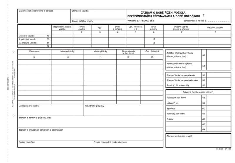 1166 Záznam o provozu nákl. vozidla A4čísl./100lis.