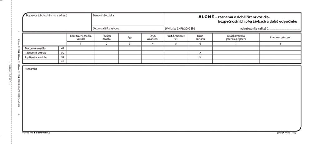 1167 Alonž kopie k záznamu o provozu nákl. voz.