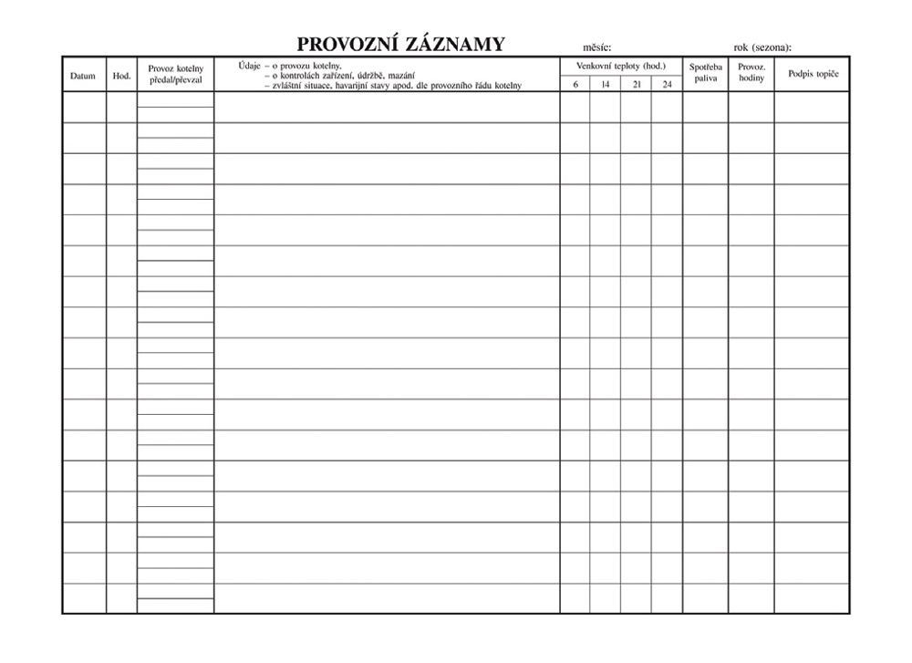 1240 Provozní deník kotelny A4 28listů