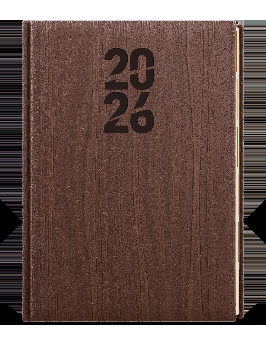 *B26  BDCk65-7-26  Denní diář - Ctirad s výsekem - Wood - A5 - hnědá ,    sobota a neděle zvlášť na stránce - krémový papír