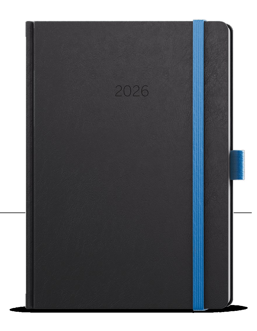*B26  BDD20-1-26  Denní diář - David - Nora - A5 - modrá , kulaté rohy, gumička + poutko modré