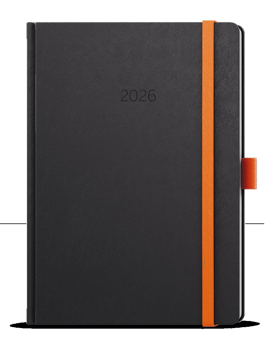 *B26  BDD20-4-26  Denní diář - David - Nora - A5 - oranžová , kulaté rohy, gumička + poutko oranžové