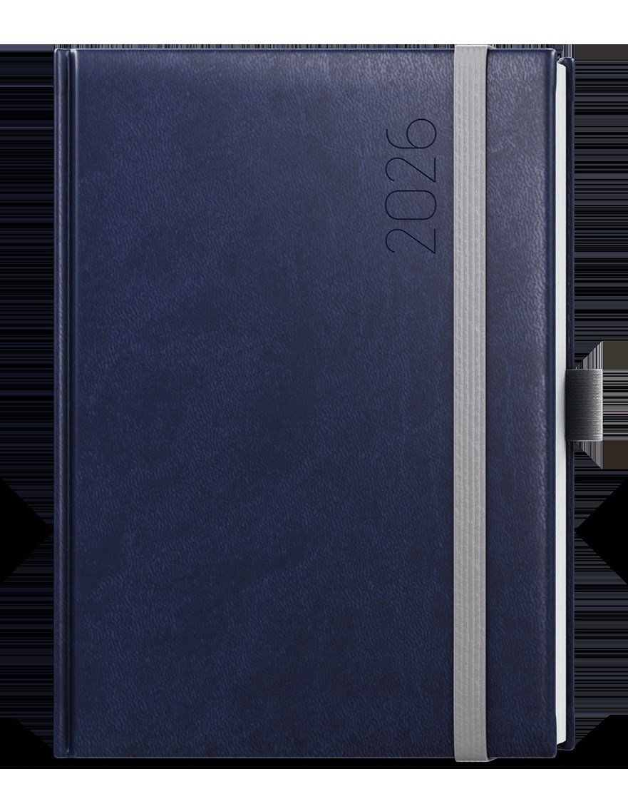 *B26  BDD3-1-26  Denní diář - David - Reno - A5 - modrá  , gumička + poutko šedé