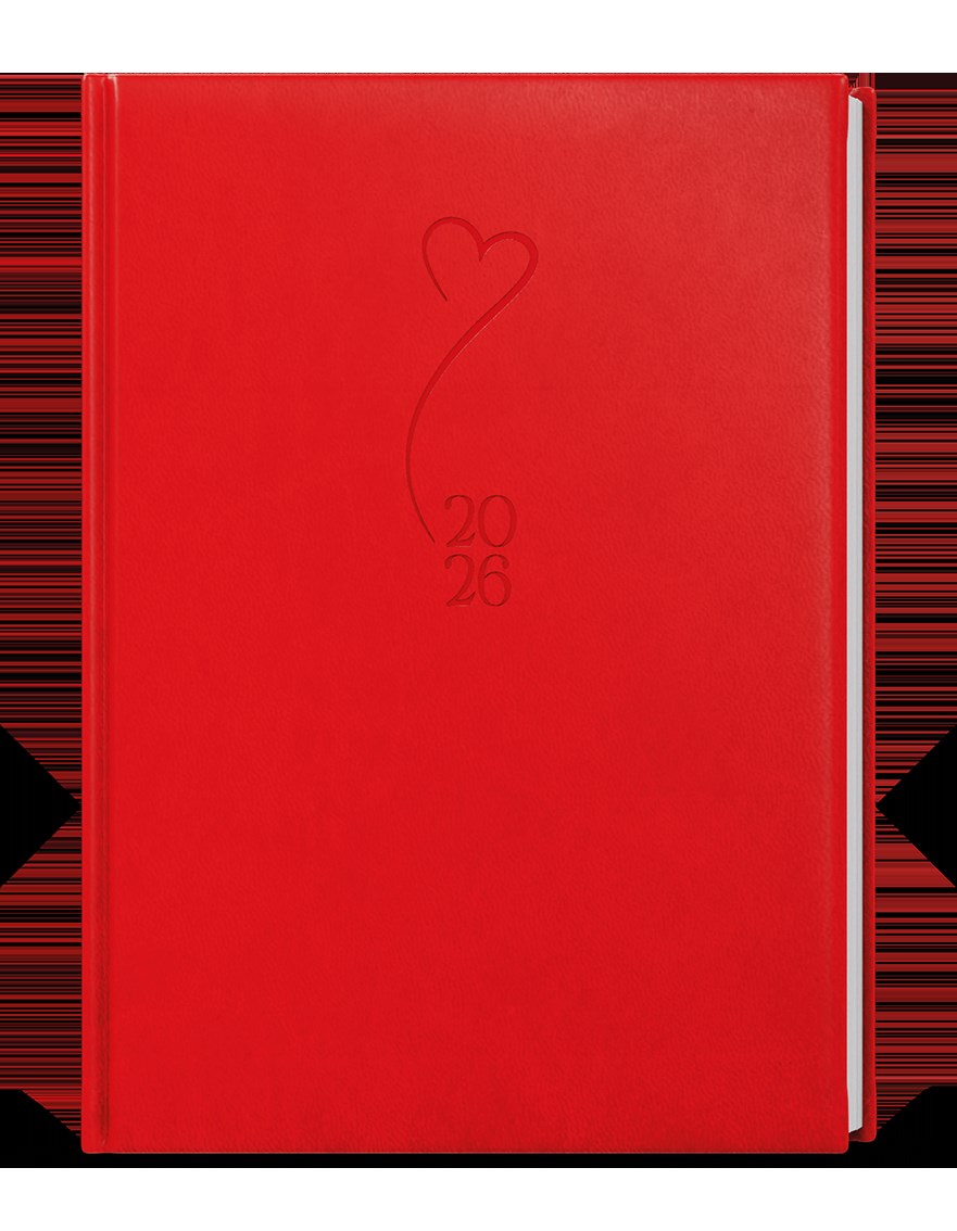 *B26  BDD61-6-26  Denní diář - David- Vivella s ražbou - A5 - červená - Srdce