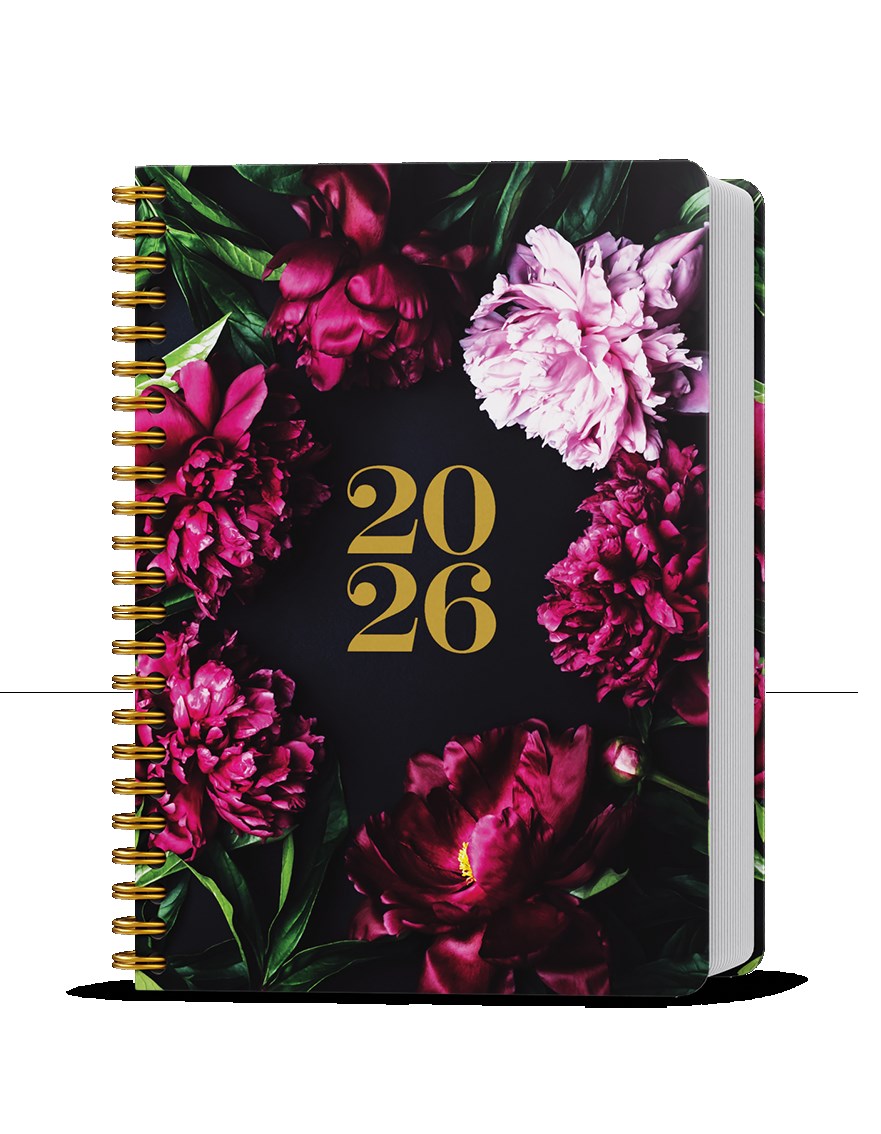 *B26  BDD9S-1-26  Denní diář - David - Twin - A5 - Pivoňky , spirála