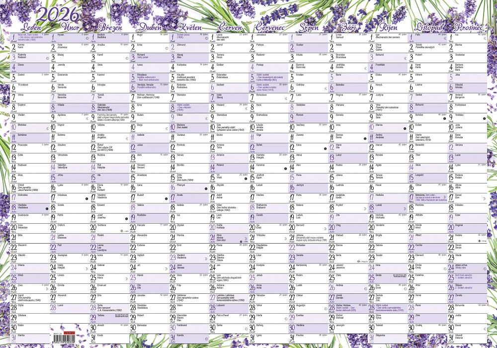 *B26  BKA1-26  Nástěnný roční kalendář (600x420 mm) - Levandule