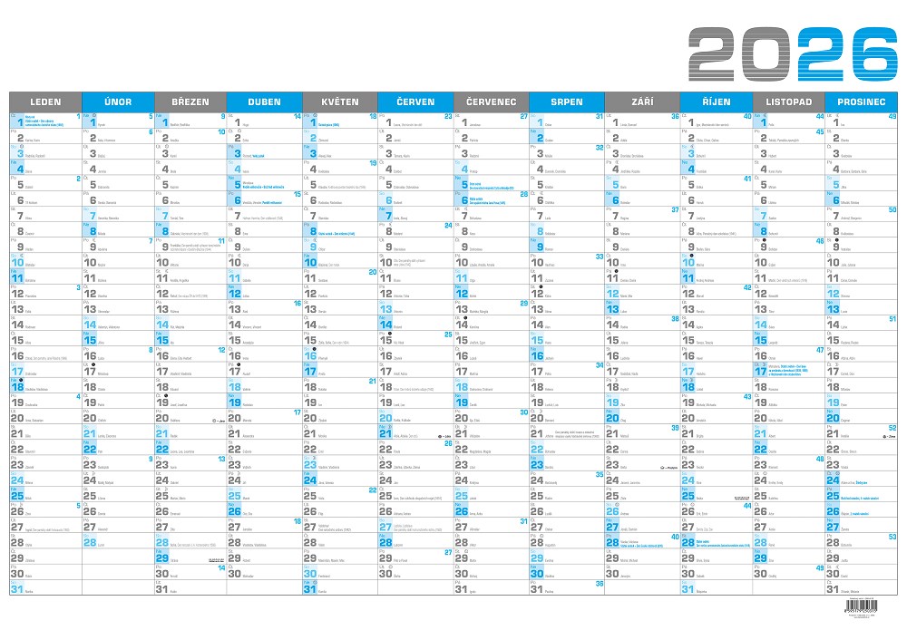 *B26  BKA4-26  Nástěnný roční kalendář B1 - modrý