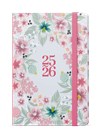 *B26  BLU9-1-26  18měsíční týdenní diář - Lungo - B6 - Květy , parciální lak, gumička světle růžová