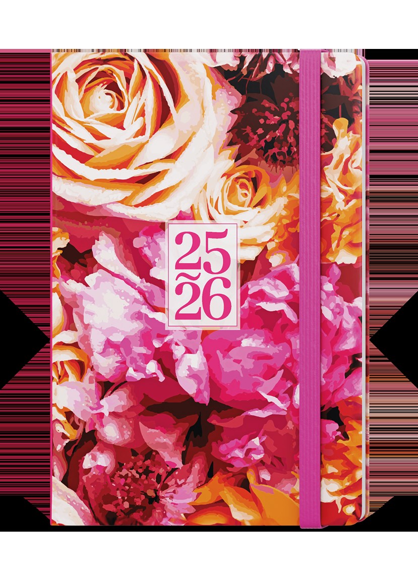 *B26  BLU9-2-26  18měsíční týdenní diář - Lungo - B6 - Růže , parciální lak, gumička tmavě růžová