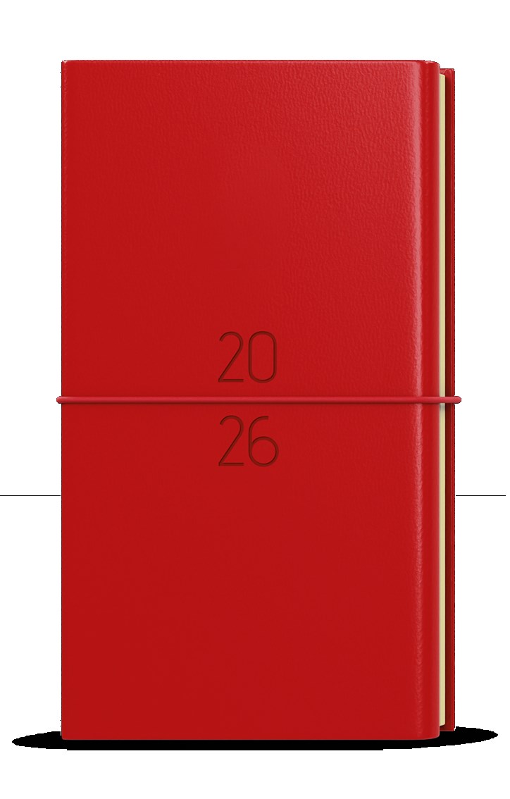 *B26  BTJk24-6-26  Týdenní diář - Jakub - Dueto - kapesní - diář+blok - červená , krémový papír, kulatá červená gumička