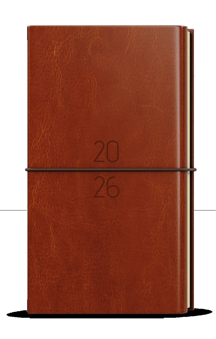 *B26  BTJk24-7-26  Týdenní diář - Jakub - Dueto - kapesní - diář+blok - hnědá , krémový papír, kulatá hnědá gumička