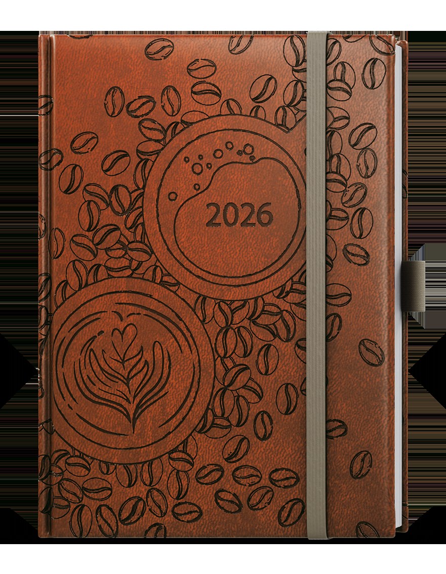 *B26  BTP62-7-26  Týdenní diář - Prokop - Vivella extra - B6 - hnědá - Káva , gumička + poutko světle béžová