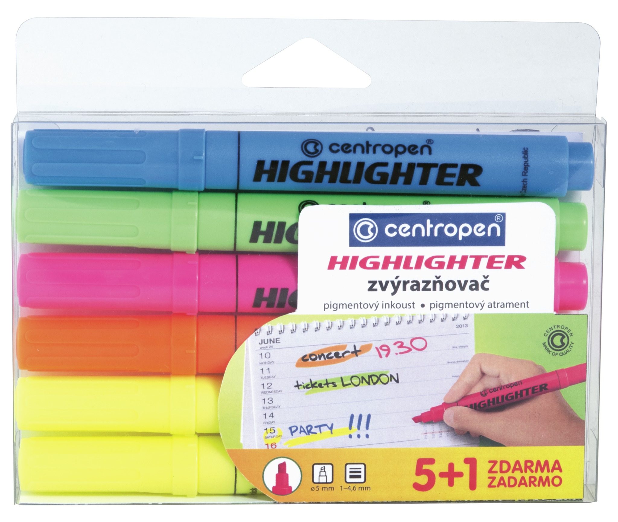 CENTROPEN zvýrazňovač 8552/5 PET box Highlighter
