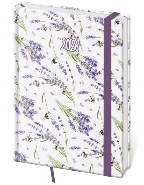 *H26  DV422-12-26   Diář denní A5 Vario - Lavender s gumičkou , 145x205