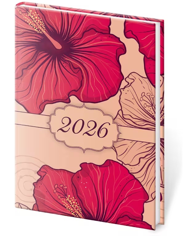 *H26  DV427-36-26   Diář týdenní kapesní A7 Vario Lyra - Hibiscus , 71x105