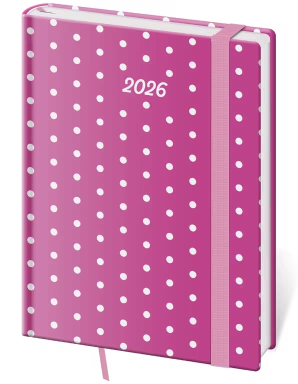 *H26  DV432-23-26   Diář denní B6 Vario - Pink s gumičkou , 120x165
