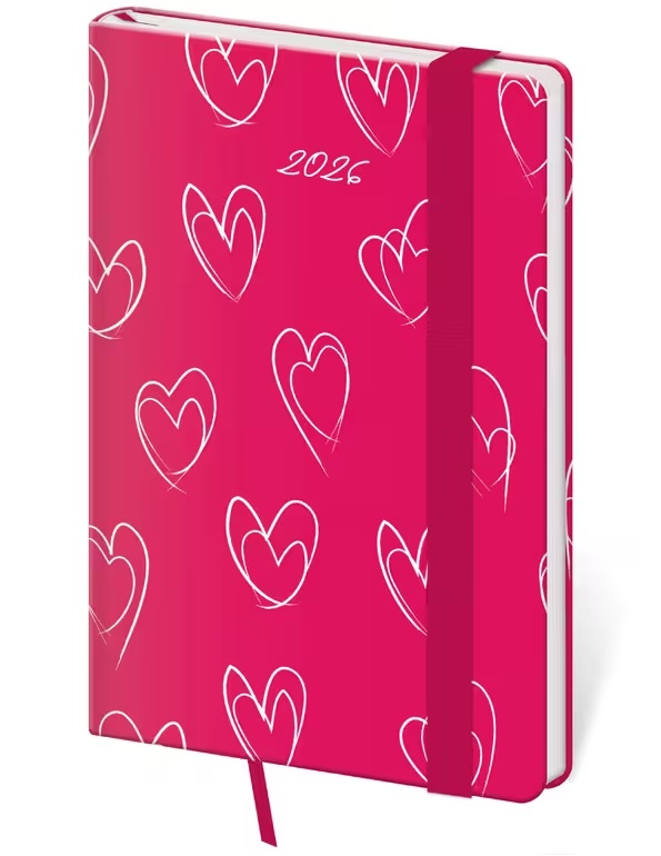 *H26  DV436-13-26   Diář týdenní kapesní Vario - Hearts s gumičkou , 90x140