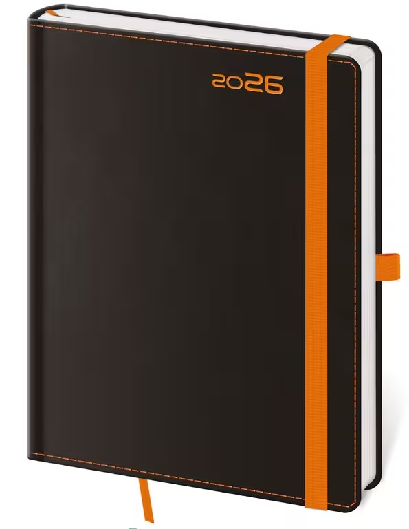 *H27  DB423-5-26   Diář týdenní A5 Black Orange s poutkem na propisku , 145x205
