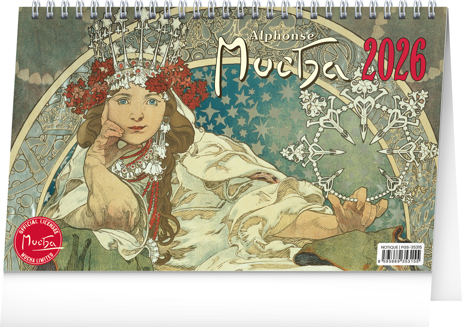 *P26  PGS-35315  NOTIQUE Stolní kalendář Alfons Mucha 2026, 23,1 x 14,5 cm