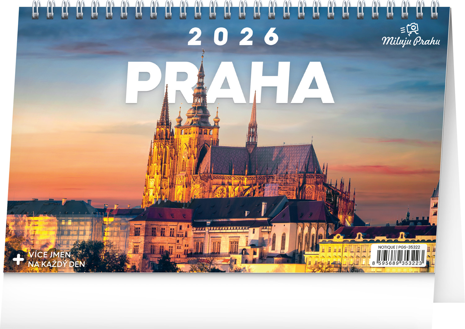*P26  PGS-35322  NOTIQUE Stolní kalendář Praha – Miluju Prahu 2026, 23,1 x 14,5 cm