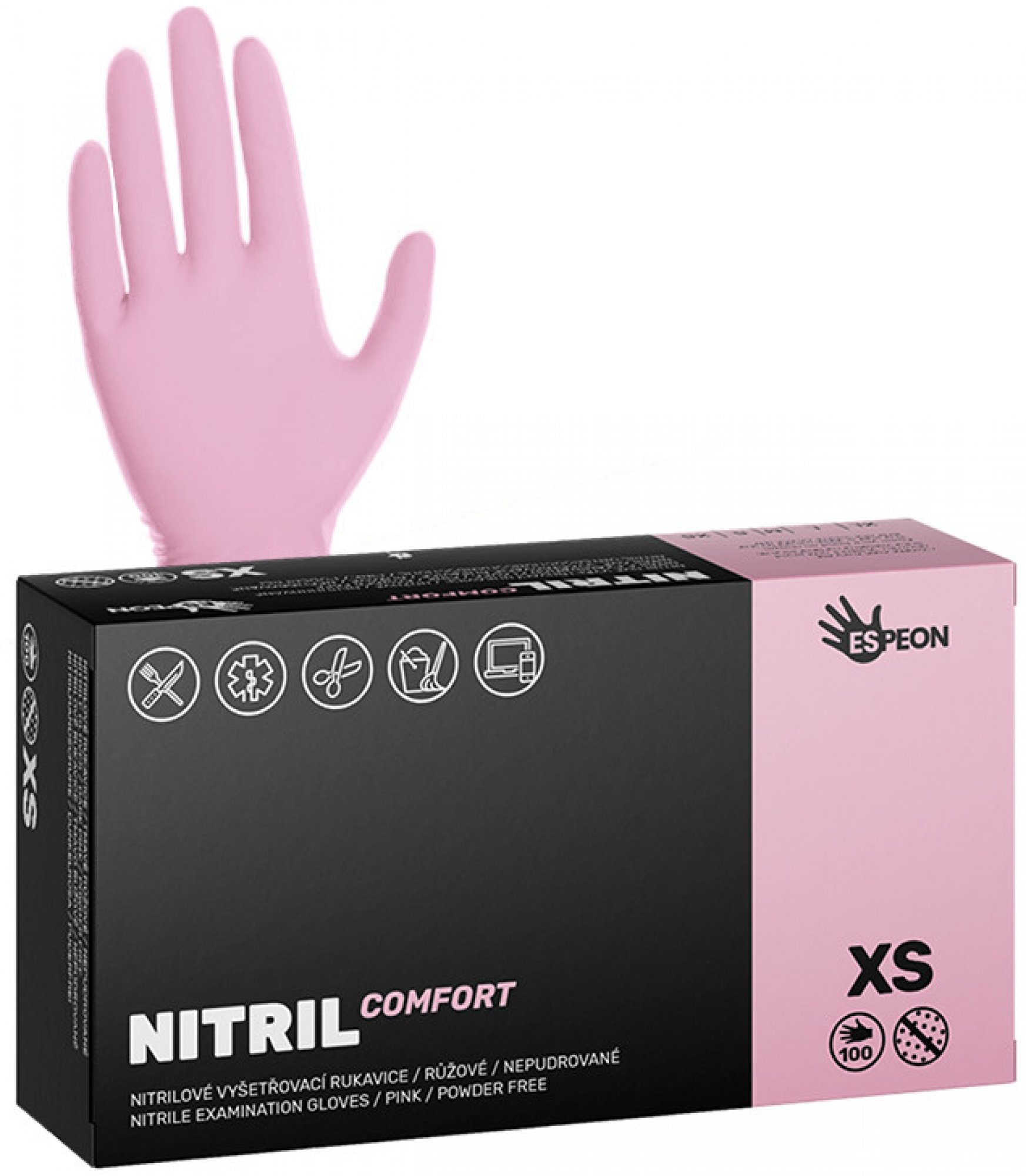 Rukavice nitrilové, nepudrované XS,růžové