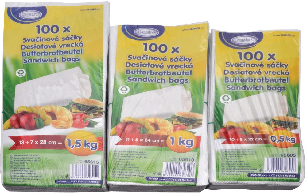 Svačinové papírové sáčky 0,5kg /100ks bílé  65605
