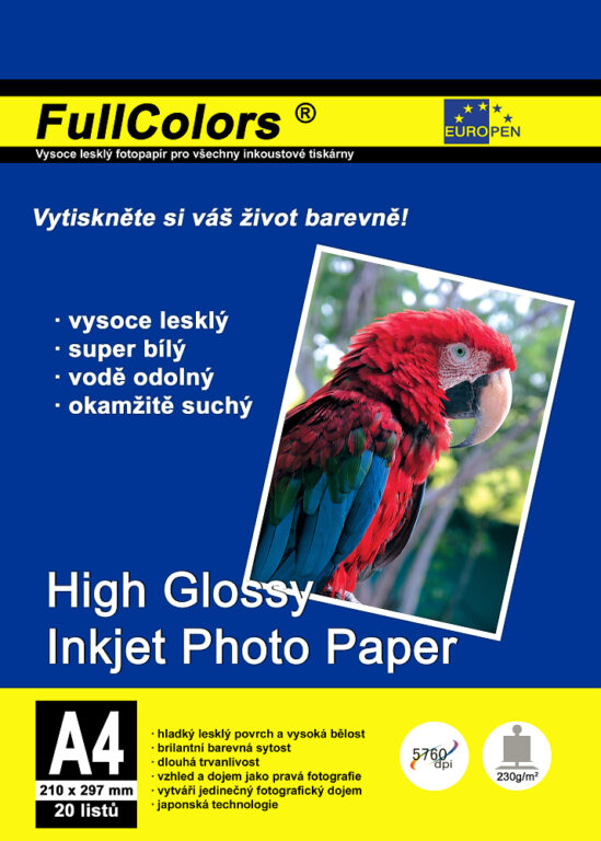 fotopapír Europen A4 230g/20ks (vysoce lesklý)